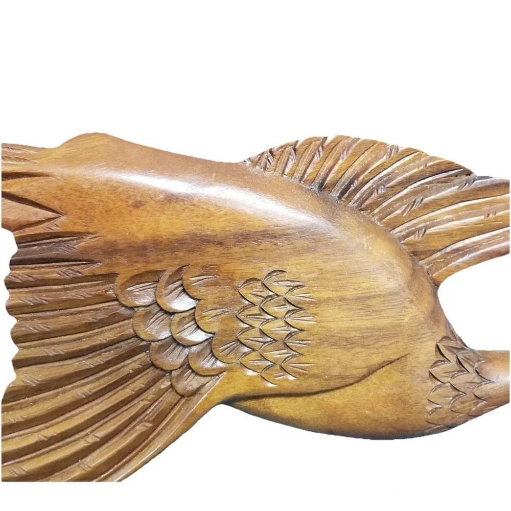 MCM Vtg Hand Carved Wood Flying Ducks Wall Art Set of 2 Mallards Philippines 16